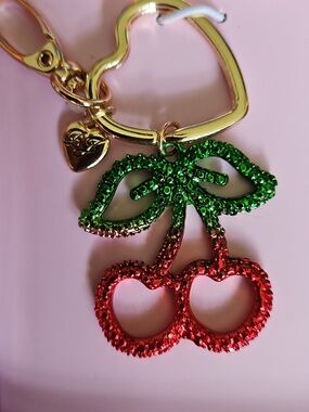 Betsey Johnson Jewelry Bag Charm Cherries Red Green Gold-tone Hardware